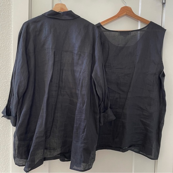Caroline Rose Size 2X Top 100% Linen Easy Shirt Lagenlook Blouse SET Plus - Picture 3 of 9